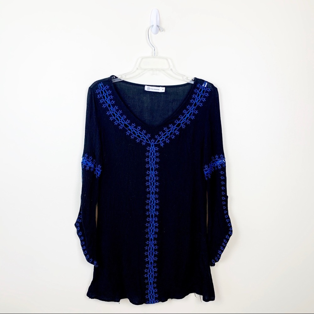 EUC Pink Diamond Black Embroidered Blouse - 8